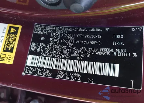 2018 Toyota Highlander Xle из США, поврежденный, VIN 5TDJZRFH4JS816767